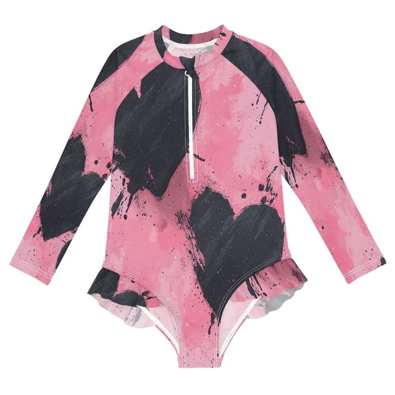 BZSMCE Swimwear Love Black Pattern For Long Sleeve One-Piece Swimsuit UPF 50 And UV Protection Quick Dry Chlorine ResistantLove Black Pattern Pattern