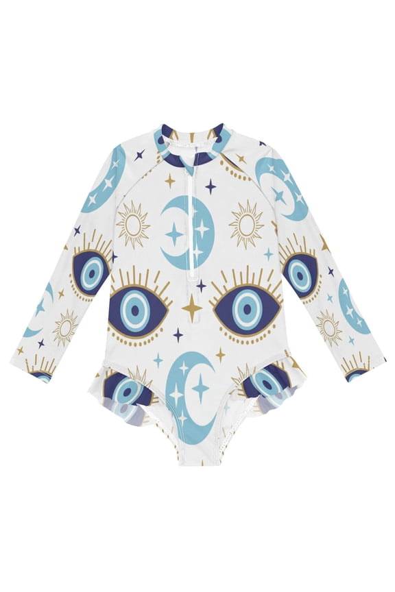 BZSMCE Swimwear Magic Evil Eye For Long Sleeve One-Piece Swimsuit UPF 50 And UV Protection Quick Dry Chlorine ResistantMagic Evil Eye Pattern