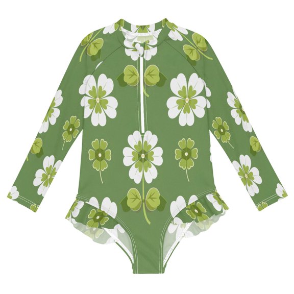 BZSMCE Swimwear Pattern Green Pattern For Long Sleeve One-Piece Swimsuit UPF 50 And UV Protection Quick Dry Chlorine ResistantPattern Green Pattern Pattern