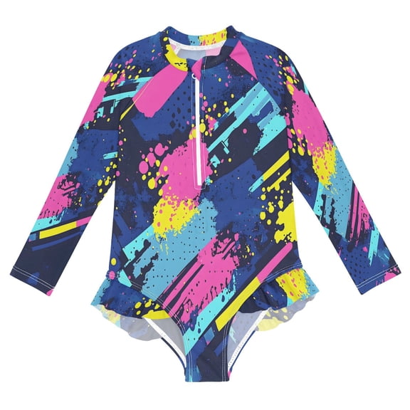 BZSMCE Swimwear Pink Blue Splash Dots Pattern For Long Sleeve One-Piece Swimsuit UPF 50 And UV Protection Quick Dry Chlorine ResistantPink Blue Splash Dots Pattern Pattern