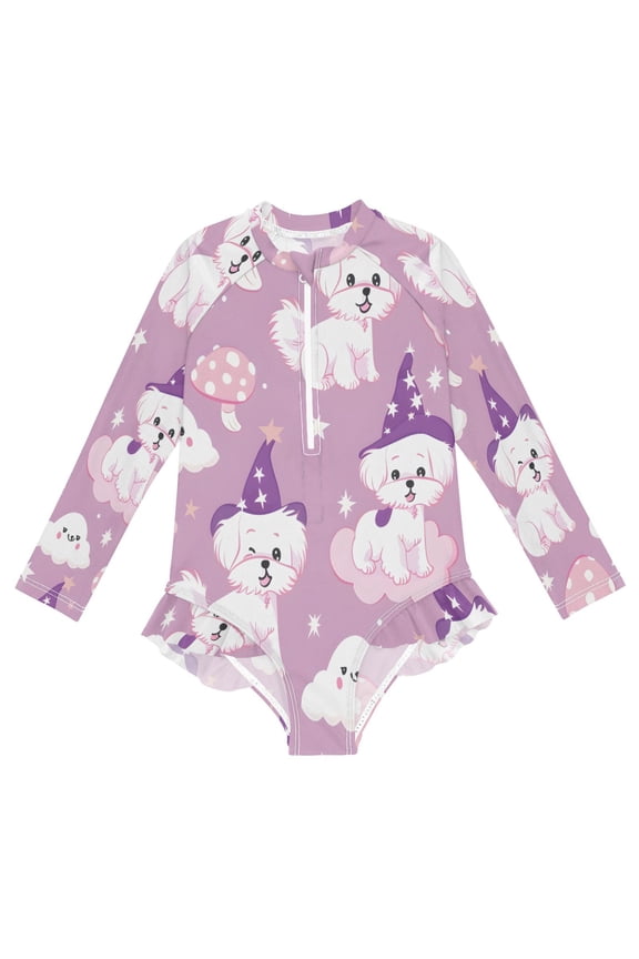 BZSMCE Swimwear Puppy Magic Hat Pattern For Long Sleeve One-Piece Swimsuit UPF 50 And UV Protection Quick Dry Chlorine ResistantPuppy Magic Hat Pattern Pattern