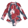 BZSMCE Swimwear Red Pink Rose Pattern For Long Sleeve One-Piece ...