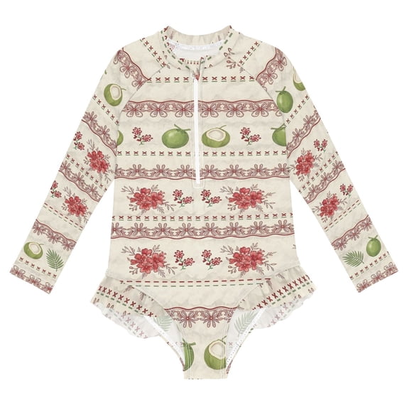 BZSMCE Swimwear Retro Coconut Pattern For Long Sleeve One-Piece ...