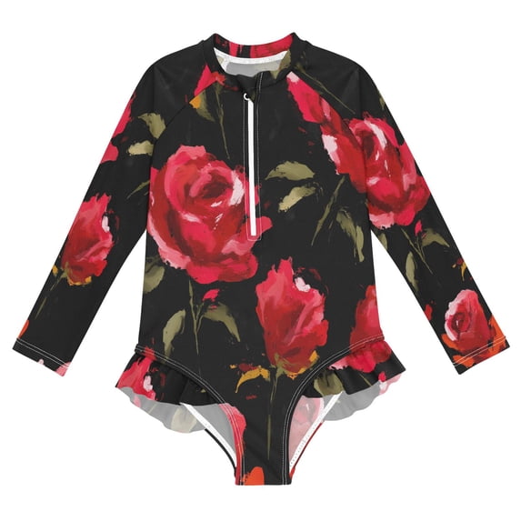 BZSMCE Swimwear Rose Pattern For Long Sleeve One-Piece Swimsuit UPF 50 ...