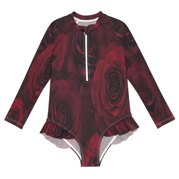 BZSMCE Swimwear Rose Pattern For Long Sleeve One-Piece Swimsuit UPF 50 And UV Protection Quick Dry Chlorine ResistantRose Pattern Pattern