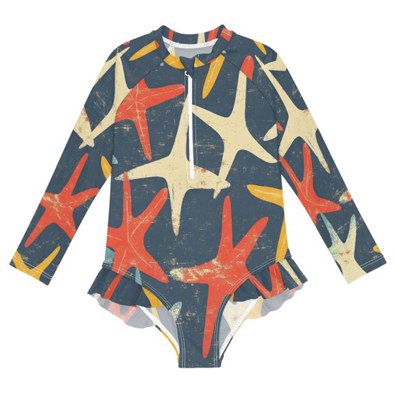 BZSMCE Swimwear Simple Starfish Pattern For Long Sleeve One-Piece Swimsuit UPF 50 And UV Protection Quick Dry Chlorine ResistantSimple Starfish Pattern Pattern