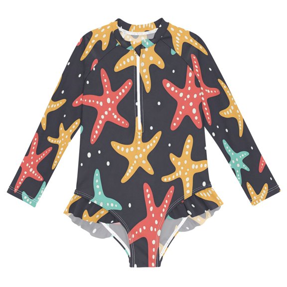BZSMCE Swimwear Small Starfish Pattern For Long Sleeve One-Piece Swimsuit UPF 50 And UV Protection Quick Dry Chlorine ResistantSmall Starfish Pattern Pattern