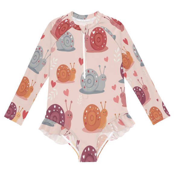BZSMCE Swimwear Snail and Starfish Pattern For Long Sleeve One-Piece Swimsuit UPF 50 And UV Protection Quick Dry Chlorine ResistantSnail and starfish pattern Pattern