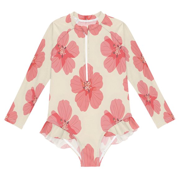 BZSMCE Swimwear Tile Flower Fs Pattern For Long Sleeve One-Piece Swimsuit UPF 50 And UV Protection Quick Dry Chlorine ResistantTile Flower Fs Pattern Pattern