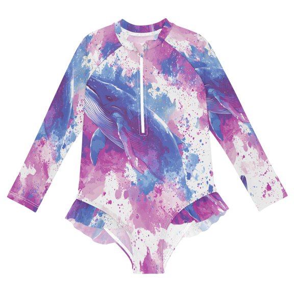 BZSMCE Swimwear Whale Splash Pattern For Long Sleeve One-Piece Swimsuit UPF 50 And UV Protection Quick Dry Chlorine ResistantWhale Splash Pattern Pattern