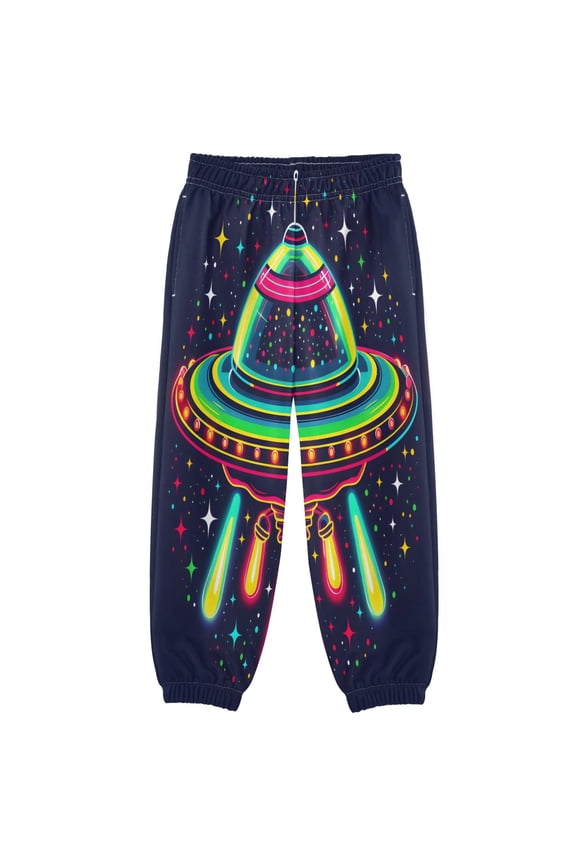 BZSMCE Symmetrical Logo Neon Color Poster Supreme Style A Ufo Spacecraft That Freeze Dries Candy Logo Car Print Elastic Waist Jogger Pants Lightweight Wind Resistant Casual Athletic Trousers with Cu
