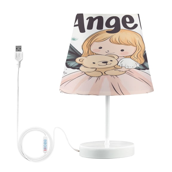 BZSMCE Table Lamp Creative Angel Holding Bear Drawing Simple Pattern Night Light