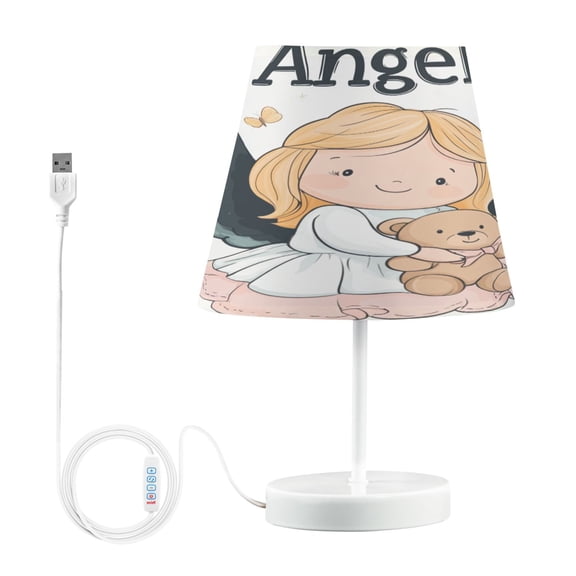 BZSMCE Table Lamp Creative Angel Holding Bear Plainting Simple Pattern Night Light