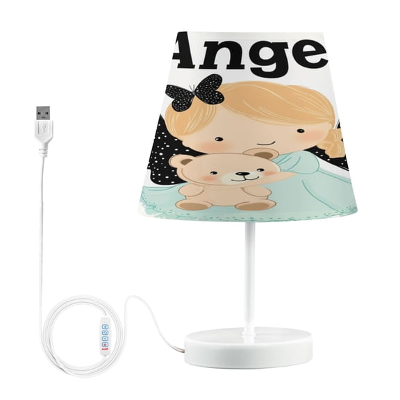 BZSMCE Table Lamp Creative Angel Holding Bear Printing Simple Pattern Night Light