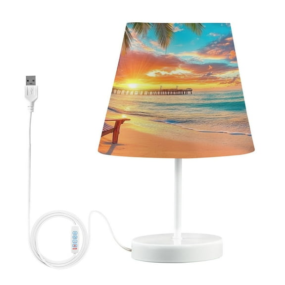 BZSMCE Table Lamp Creative Beach Sunset with Palm Trees Simple Pattern Night Light