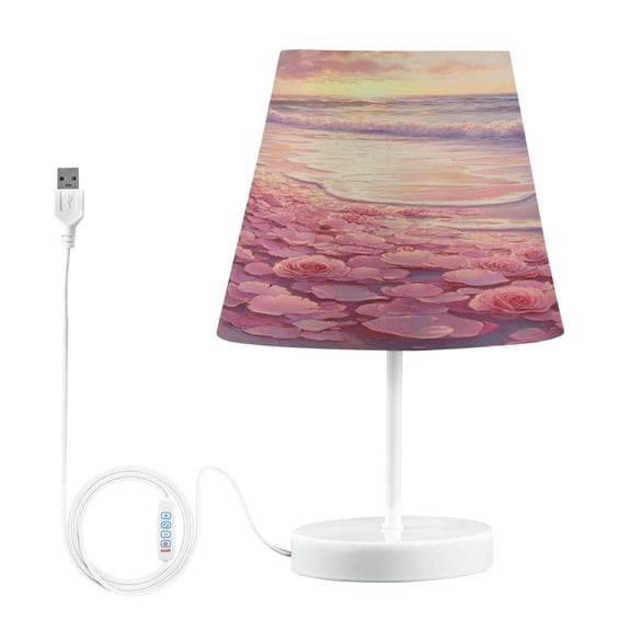 BZSMCE Table Lamp Creative Beach with Pink Rose Petals Simple Pattern Night Light