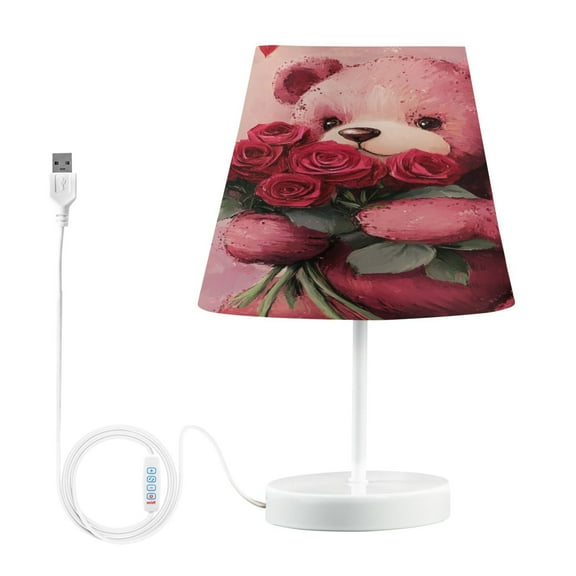 BZSMCE Table Lamp Creative Bear with Roses for You Simple Pattern Night Light