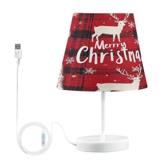 BZSMCE Table Lamp Creative Black Red Plaid Pattern with Reindeer Simple Pattern Night Light