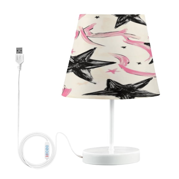 BZSMCE Table Lamp Creative Black Stars & Pink Streaks Pattern Simple Pattern Night Light