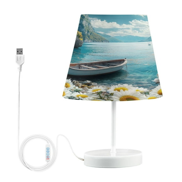 BZSMCE Table Lamp Creative Boat Swans Flowers Mountains Lake Simple Pattern Night Light