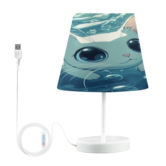 BZSMCE Table Lamp Creative Bubbly White Kitten Adventure Pattern Simple Pattern Night Light