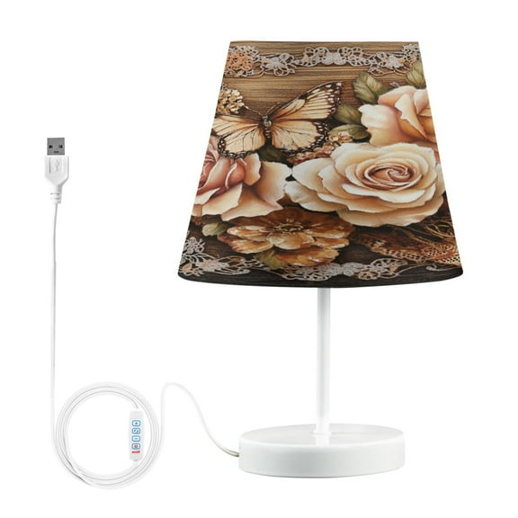 BZSMCE Table Lamp Creative Butterfly and Roses on Lace Simple Pattern Night Light