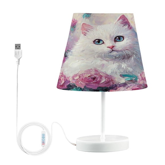 BZSMCE Table Lamp Creative Cat Among Colorful Roses Painting Simple Pattern Night Light