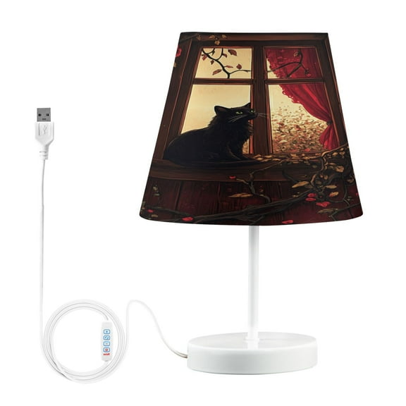 BZSMCE Table Lamp Creative Cat Gazing at Roses Simple Pattern Night Light