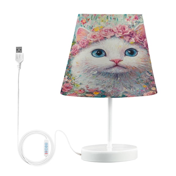 BZSMCE Table Lamp Creative Cat Surrounded by Pink Roses Simple Pattern Night Light