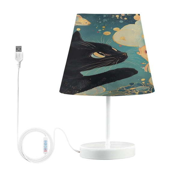 BZSMCE Table Lamp Creative Cat and Goldfish Pattern Simple Pattern Night Light