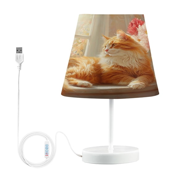 BZSMCE Table Lamp Creative Cat by Window with Flowers Simple Pattern Night Light