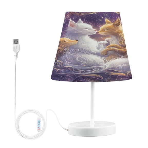 YAZAOO Table Lamp Creative Cats Embracing in Cosmic Swirls Pattern Simple Pattern Night Light