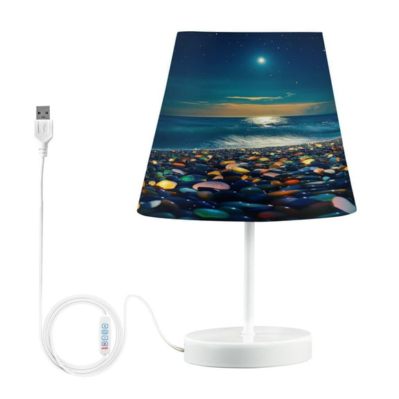 BZSMCE Table Lamp Creative Colorful Stones on Moonlit Beach Simple Pattern Night Light