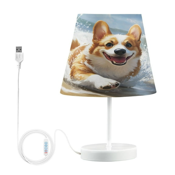 BZSMCE Table Lamp Creative Corgi on Beach Simple Pattern Night Light
