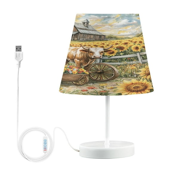 BZSMCE Table Lamp Creative Cow Sunflowers Barn and Cart Simple Pattern Night Light