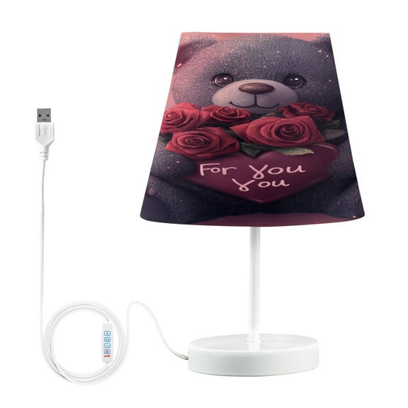 BZSMCE Table Lamp Creative Cute Bear with Roses Simple Pattern Night Light