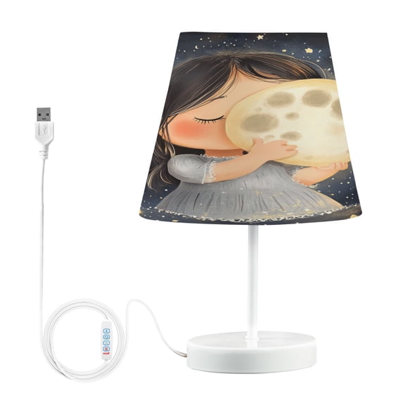 BZSMCE Table Lamp Creative Cute Girl Holding The Moon Simple Pattern Night Light