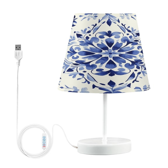 BZSMCE Table Lamp Creative Design Blue Flowers Art Pattern Simple Pattern Night Light