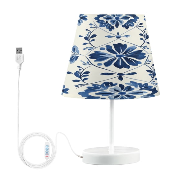 BZSMCE Table Lamp Creative Design Blue Flowers Art Print Simple Pattern Night Light