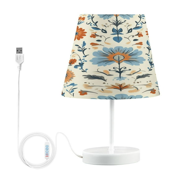 BZSMCE Table Lamp Creative Design Blue and Orange Flowers Art Print Simple Pattern Night Light