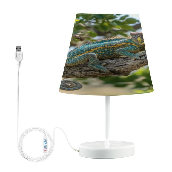 BZSMCE Table Lamp Creative Detailed Green and Blue Chameleon on Tree Pattern Simple Pattern Night Light