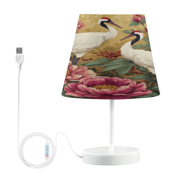 BZSMCE Table Lamp Creative Elegant Cranes Amid Peony Splendor Pattern Simple Pattern Night Light
