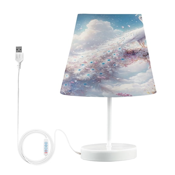 BZSMCE Table Lamp Creative Fantasy White Peacock Printed Simple Pattern Night Light