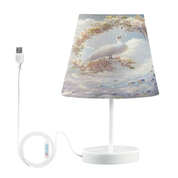 BZSMCE Table Lamp Creative Fantasy White Peacock Simple Pattern Night Light