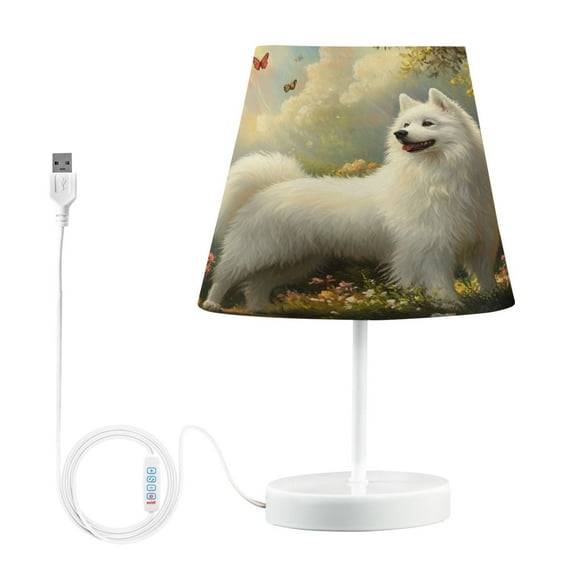 BZSMCE Table Lamp Creative Fluffy Dog in Floral Garden Simple Pattern Night Light