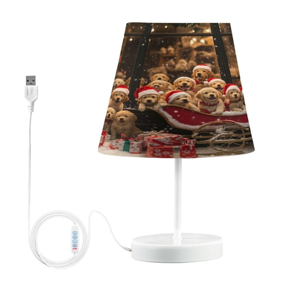 BZSMCE Table Lamp Creative Golden Retrievers in Santa Hats Simple Pattern Night Light