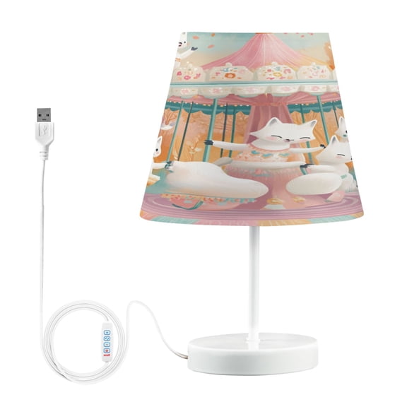 BZSMCE Table Lamp Creative Happy White Fox Simple Pattern Night Light