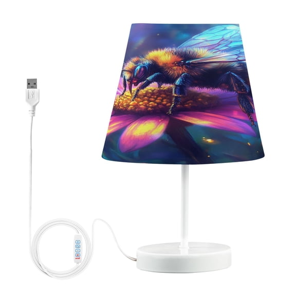 BZSMCE Table Lamp Creative Iridescent Bee on A Blossom Pattern Simple Pattern Night Light