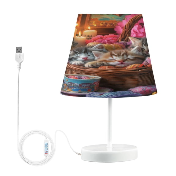BZSMCE Table Lamp Creative Kittens Sleeping in Basket Simple Pattern Night Light