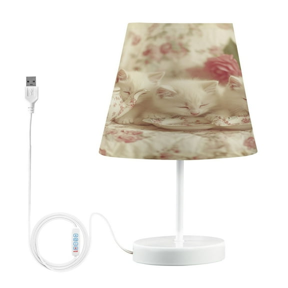 BZSMCE Table Lamp Creative Kittens Tea Set Roses Simple Pattern Night Light
